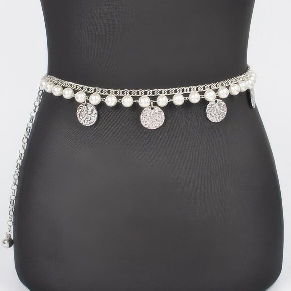 Faux Pearl Round Metal Plus Size Chain Belt - Picture 4 of 4